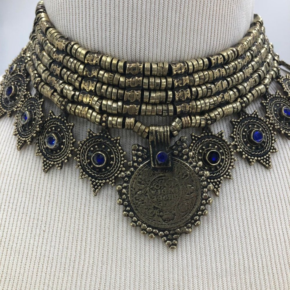Afghan Vintage Multilayers Choker Necklace, Vintage Coins Jewelry - Picture 8 of 9